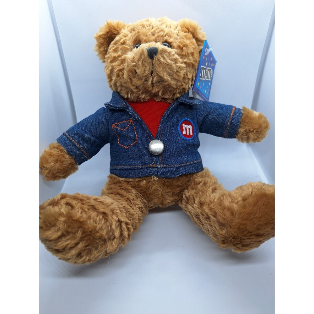 Galerie M & M's Plush stuffed Teddy Bear Embroidered Logo Denim Jacket 9"